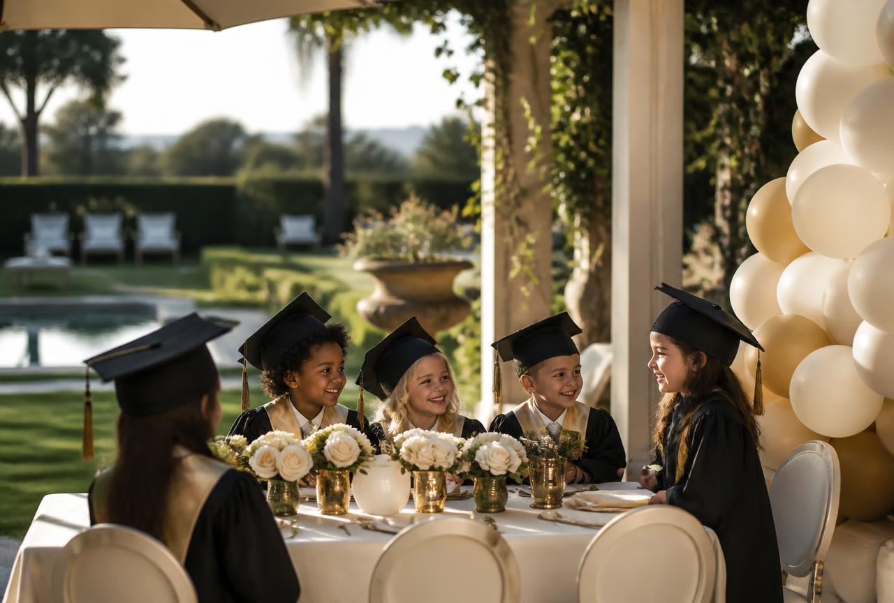 Pre-school graduation table setting on the lawns at Kgalala Palace