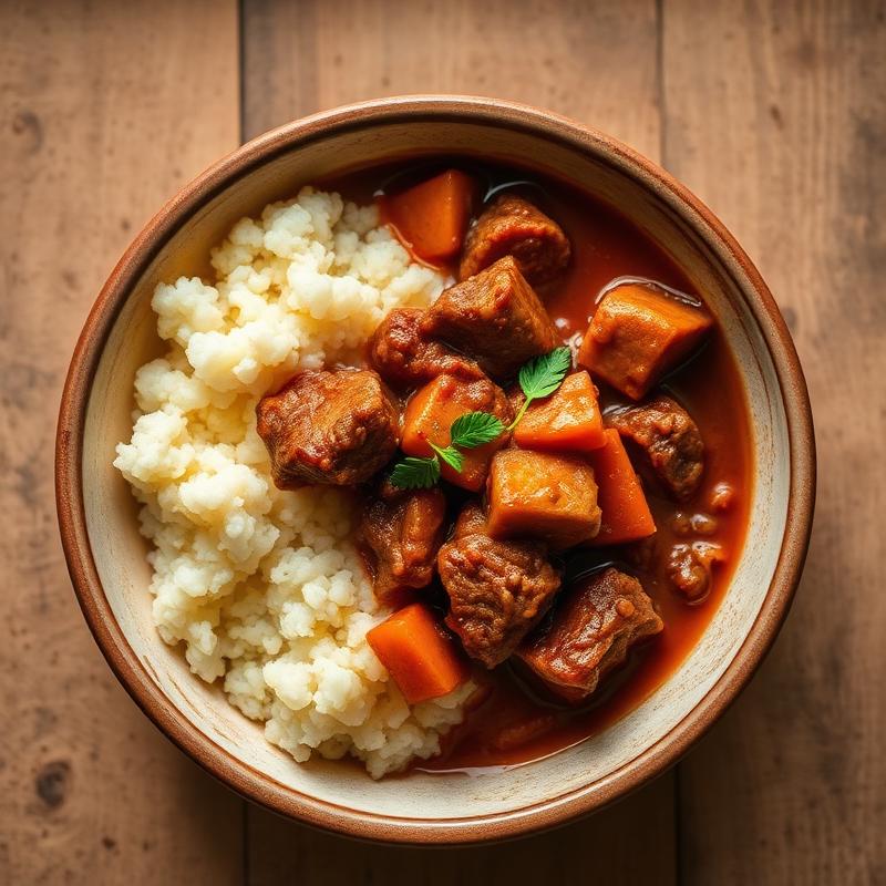 Pap, chakalaka & beef stew